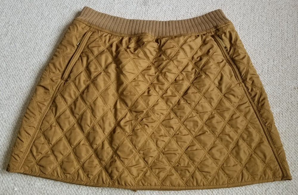 Womens Skirt-PRANA-brown quilted 'Diva' insulated pull-on fleece lined mini-M